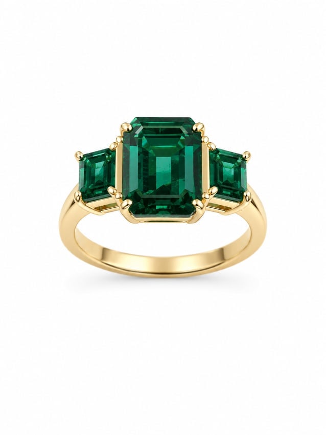 Gold Ring with Emerald Three-Stone Design