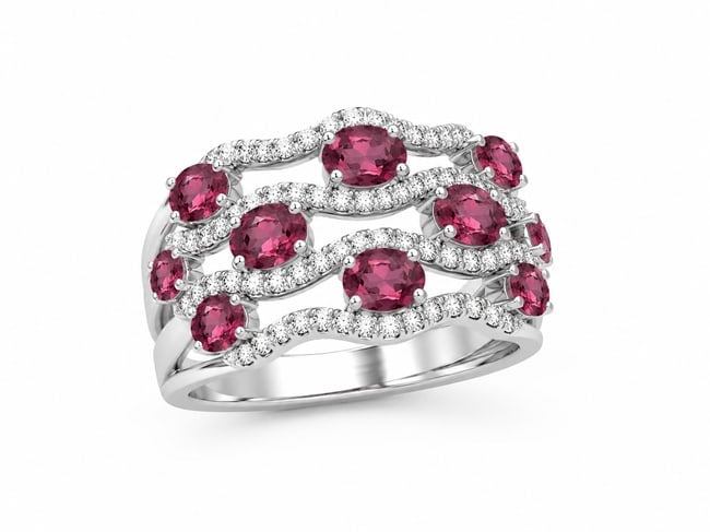 Sterling Ring with Ruby Oval Stones & Cubic Zirconia Accents (1 of 3)
