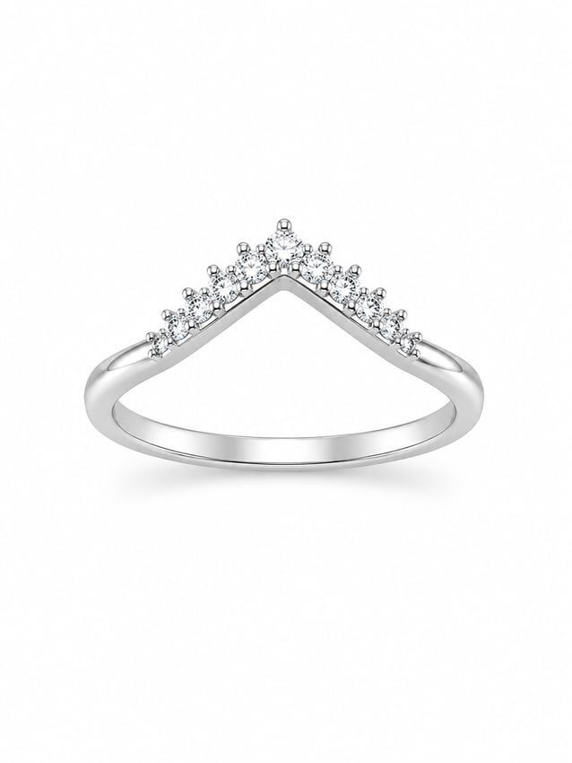 Silver V-Shaped Clear Stone Chevron Ring