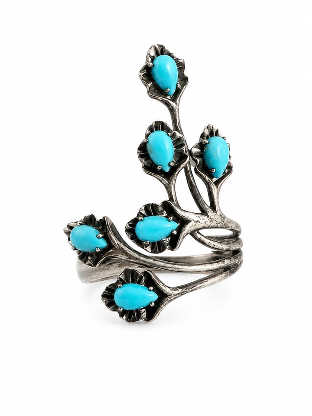 Sterling Turquoise Floral Vine Statement Ring