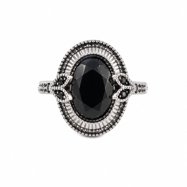 Black Onyx 925 Silver Ornate Statement Ring (1 of 2)