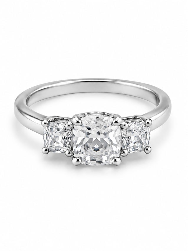 Three-Stone Cushion Cut CZ 925 Silver Ring