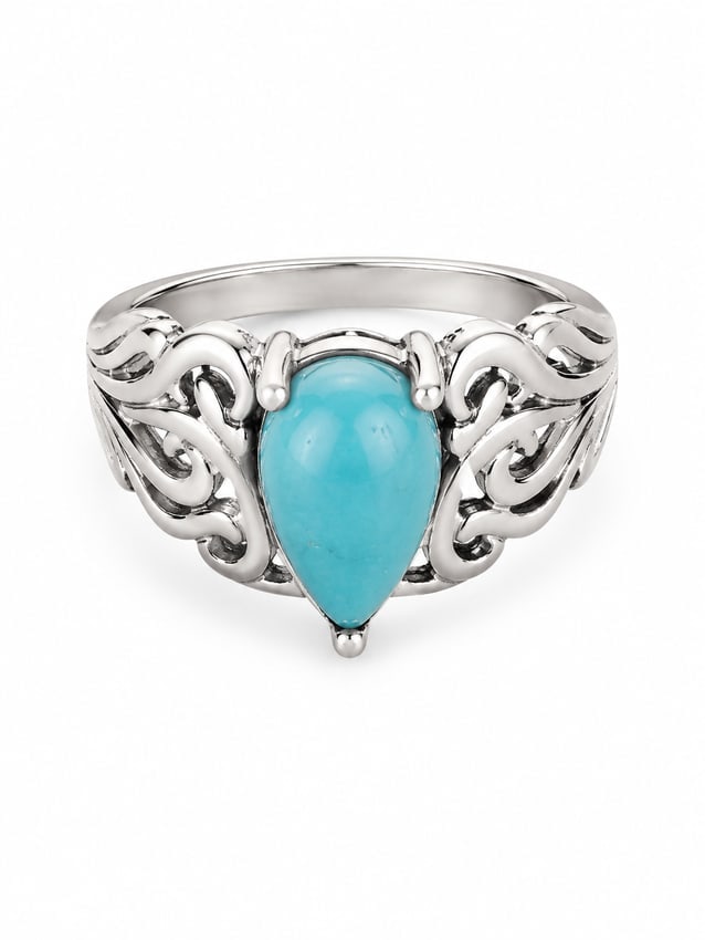 Turquoise Teardrop 925 Silver Filigree Ring
