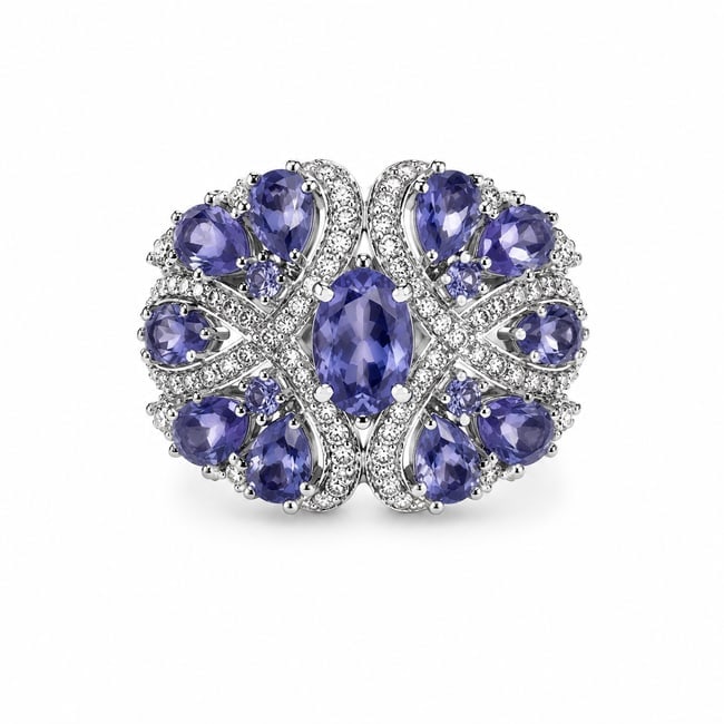 Tanzanite & CZ Sterling Silver Statement Ring