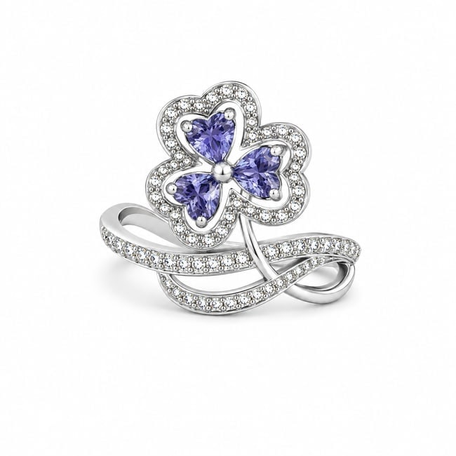 Tanzanite & CZ Sterling Silver Statement Ring