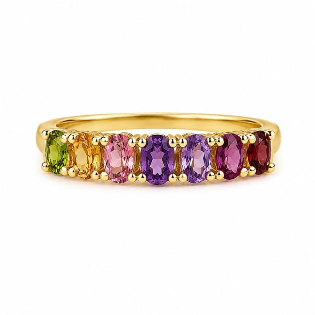 Multi-Gemstone Gold Band Ring