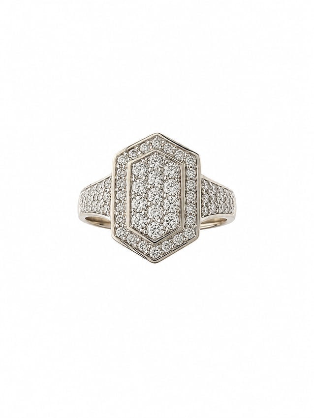 Geometric Pavé Crystal Silver Ring