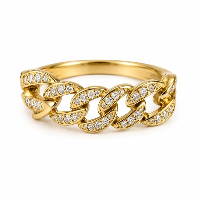 Flexible Cuban Chain Link Crystal Gold Ring