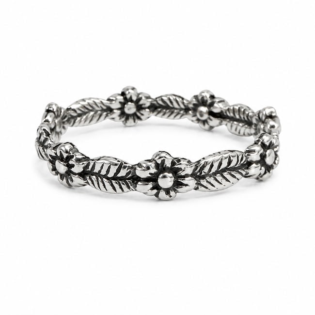 Sterling Silver Floral Leaf Vine Band Ring