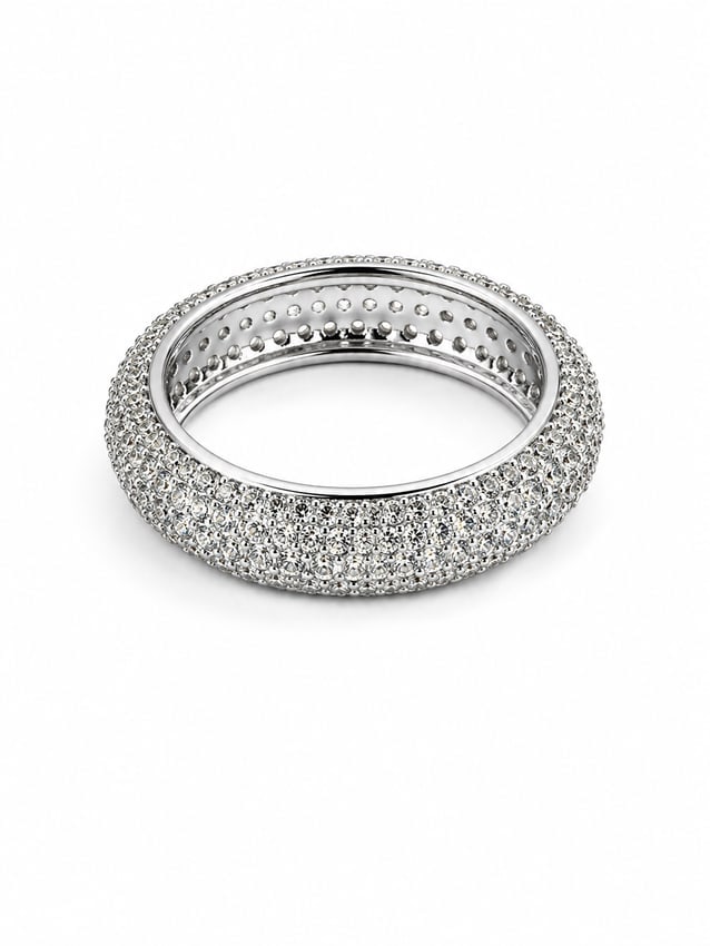 Pavé White Crystal Wide Silver Statement Band Ring