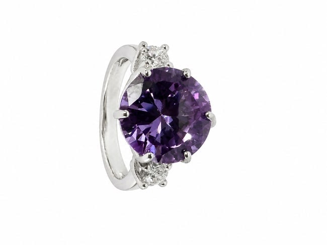 Amethyst & White Stone Three-Stone Silver Ring (1 of 1)