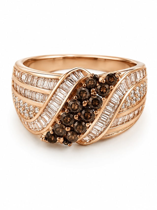 Sterling Smoky Quartz & CZ Rose Gold Statement Ring (1 of 2)