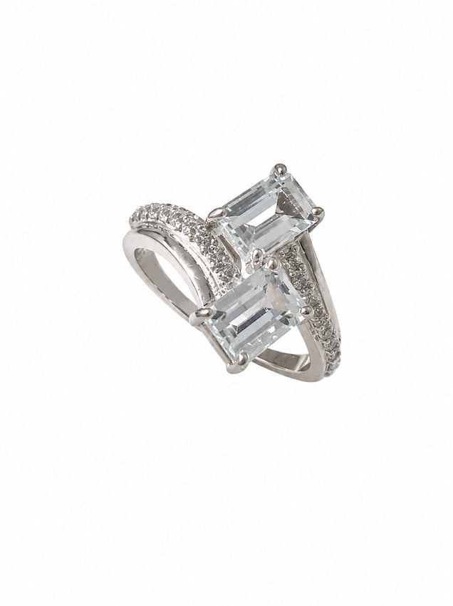 Sterling Aquamarine Double Emerald-Cut Ring (1 of 2)