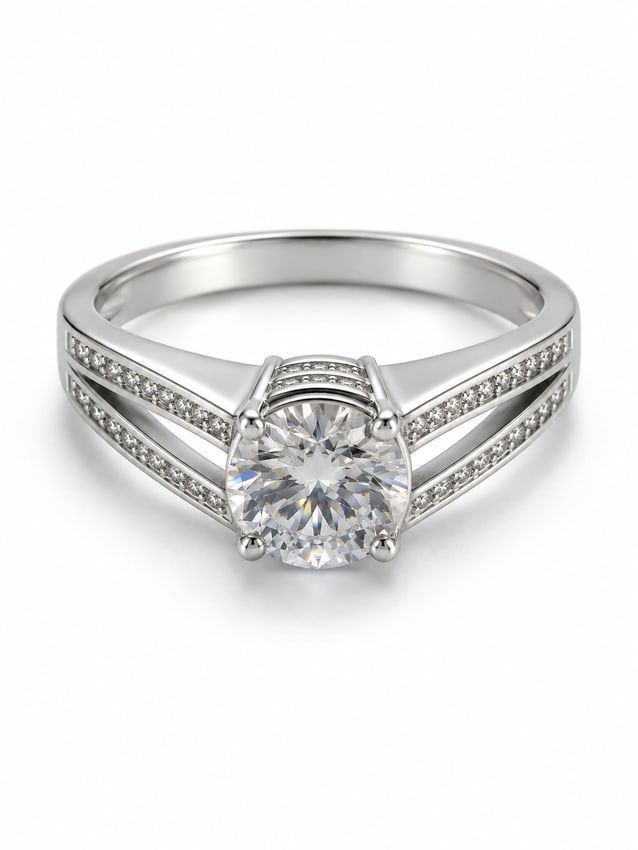 Round CZ Solitaire 925 Sterling Silver Split Shank Ring (1 of 2)