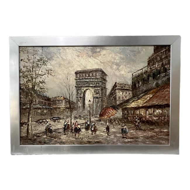 Marie Charlot | Parisian Street Scene | Oil on Canvas: Description: An oil on canvas painting featuring a Parisian street scene, signed by Marie Charlot. This piece is professionally framed and ready for display. Artist: Marie Charlot Title: Parisian Stre