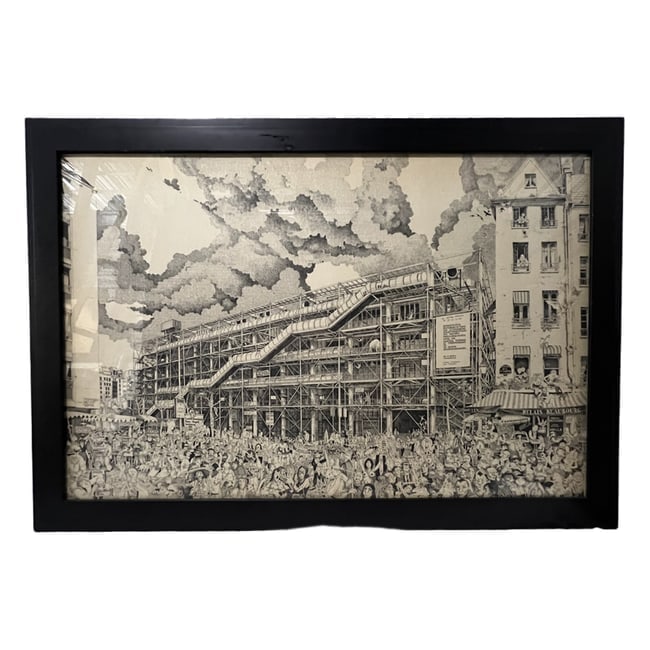 Adam Dant | Architectural Crowd | Lithograph: Description: A lithograph after Adam Dant, featuring an architectural and crowd driven motif consistent with Adam Dant Please note, this piece is evaluated as a reproduction. It is professionally fram