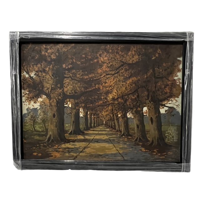 Autumn Road | Oil on Canvas: Description: A decorative oil on canvas artwork by an unknown artist. This piece is professionally framed and ready for display. Artist: Unknown Artist Title: Decorative Work Dimensions: Art: 24" H x 