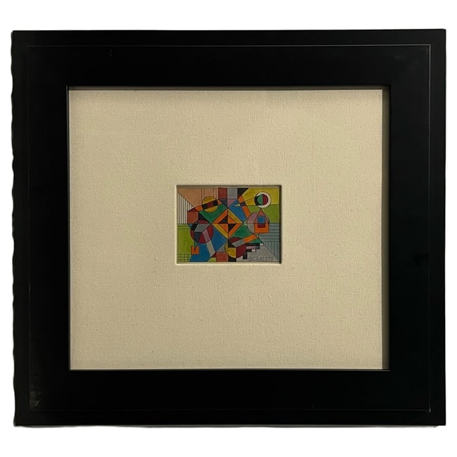 Rolph Scarlett (1889–1984) | "Non-Objective Composition" | Mixed Media on Paper: Description: An original mixed media on paper artwork featuring a vibrant non-objective geometric composition. The piece is signed "SCARLETT." in the lower right corner. The geometric artwork is set w