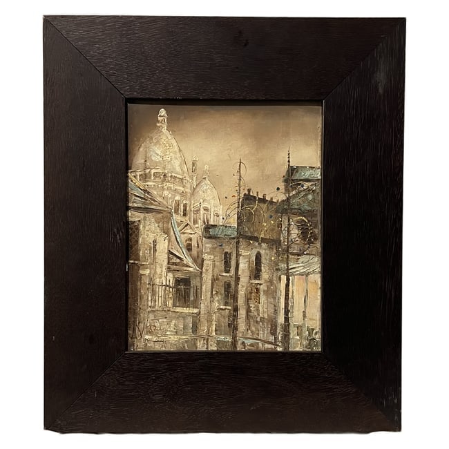 Johann Viot | "Sacré-Cœur, Montmartre" | 1971 | Oil on Canvas: Description: An original oil on canvas painting depicting the iconic Sacré-Cœur in Montmartre, executed in heavy impasto using palette knife techniques. The canvas verso is inscribed "Johann Viot" a