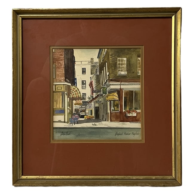 Eileen Smith | "Shepherd Market Mayfair" | Watercolor on Paper: Description: An original watercolor on paper depicting a charming street scene of Shepherd Market Mayfair. The piece is signed "Eileen Smith" in the lower left corner and inscribed "Shepherd Market Ma