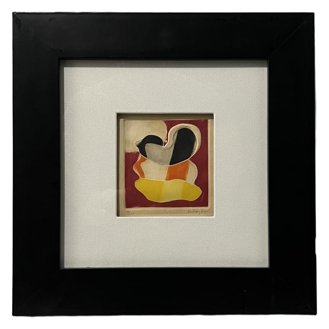 Luis López Loza (b. 1939) | "Abstract Composition" | Limited Edition Embossed Print: Description: A limited edition deeply embossed abstract print featuring rich, saturated colors and fluid, organic forms. The piece is signed "Luis López Loza." in the lower right and numbered "28/125