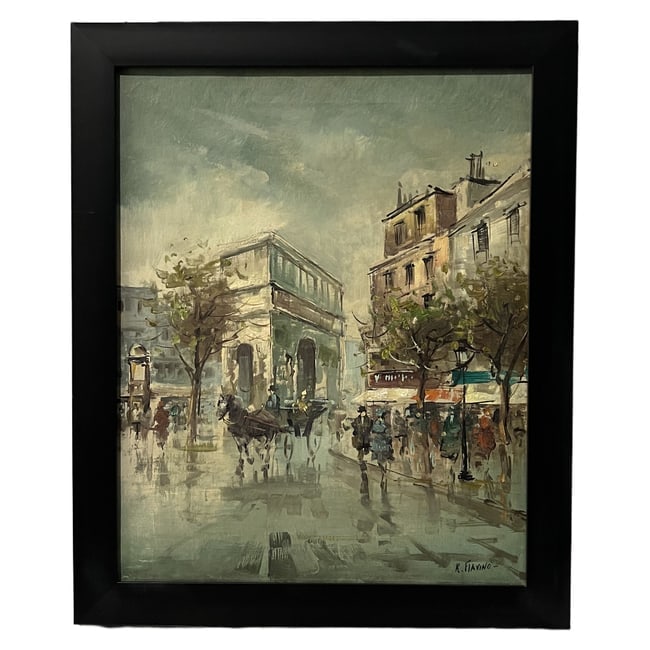 R. Flavino (20th Century) | "Parisian Street Scene with Horse-Drawn Carriage" | Oil on Canvas (1 of 3)