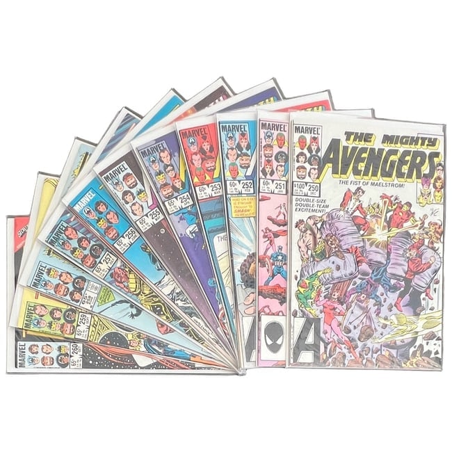 "The Avengers" #250-260 Lot (Marvel Comics) [Raw Ungraded]: "The Avengers" #250-260 Lot (Marvel Comics) [Raw Ungraded] An eleven-issue sequential run from the heart of the mid-1980s Roger Stern era. This pivotal stretch sees major roster shake-ups and intense