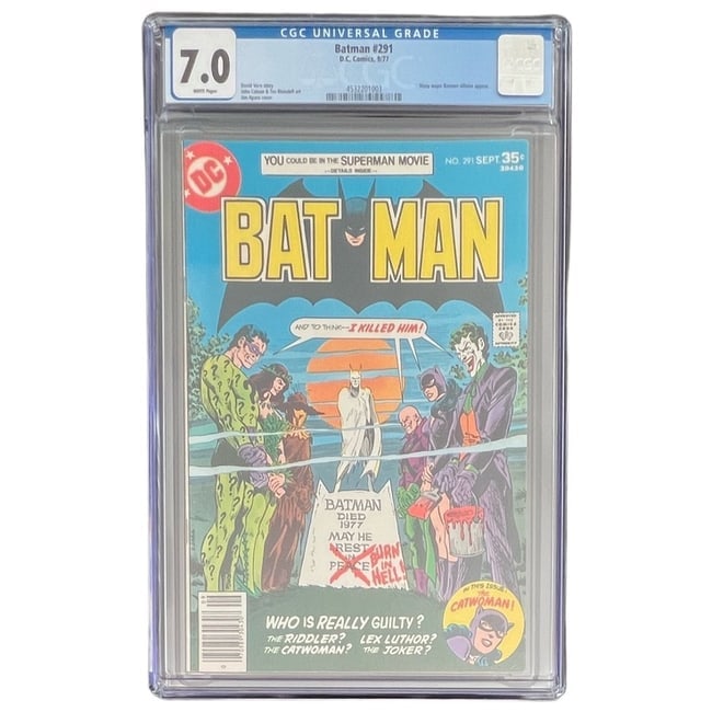"Batman" #291 (DC Comics, 1977) [Graded 7.0]: "Batman" #291 (DC Comics, 1977) [Graded 7.0] This graded mid-to-high Bronze Age issue kicks off the classic "Where Were You on the Night Batman Was Killed?" storyline. Featuring an iconic rogues