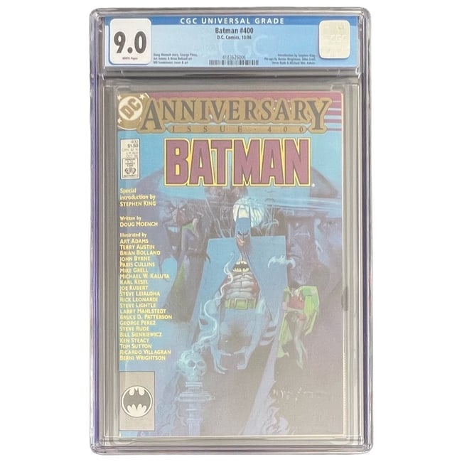 "Batman" #400 (DC Comics, 1986) [Graded 9.0]: "Batman" #400 (DC Comics, 1986) [Graded 9.0] This massive anniversary issue is a celebration of the Dark Knight featuring a phenomenal wraparound cover by Bill Sienkiewicz and an introduction by