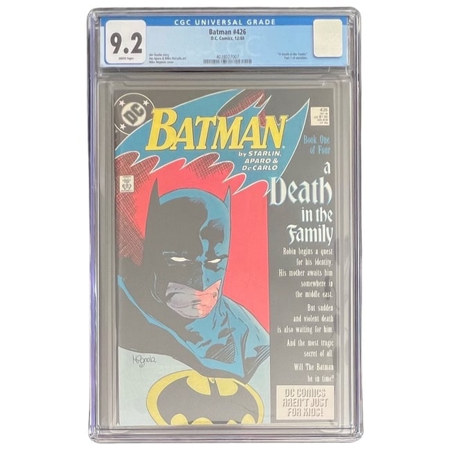 "Batman" #426 (DC Comics, 1988) [Graded 9.2]: "Batman" #426 (DC Comics, 1988) [Graded 9.2] This high-grade issue launches part one of the monumental "A Death in the Family" storyline. Featuring Mike Mignola cover art, this is the historic and