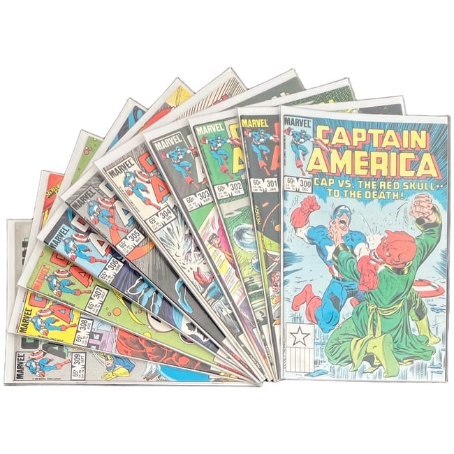 "Captain America" #300-309 Lot (Marvel Comics) [Raw Ungraded]: "Captain America" #300-309 Lot (Marvel Comics) [Raw Ungraded] This ten-issue lot consists of a run of Marvel Comics' Captain America, covering issues #300 through #309. [Lot 66] Item Specifications: