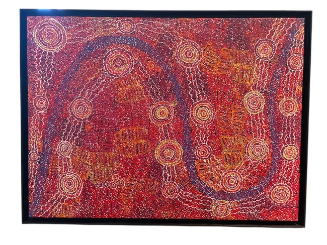 Barbara Weir: "My Mothers Country" (2019) Acrylic on Linen/Original Papers: Barbara Weir: "My Mothers Country" (2019) Acrylic on Linen An original acrylic on linen painting by acclaimed Australian Aboriginal artist Barbara Weir titled "My Mothers C