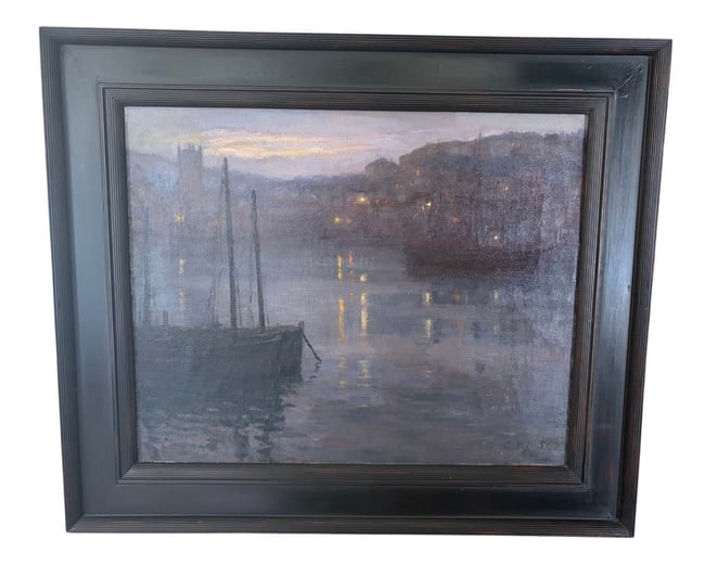 Gwendoline M. Hopton: "St. Ives Harbour â€“ Evening" Atmospheric Tonalist Nocturne (1 of 4)