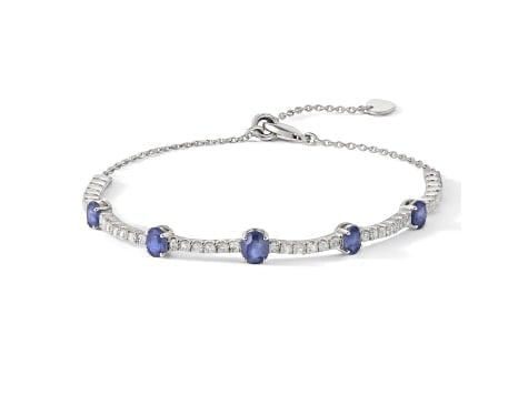 Oval Sapphire & White Zircon Bolo Bracelet in Sterling Silver (1 of 1)