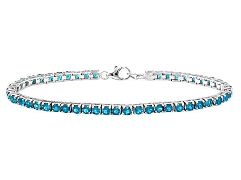 5.72ctw Neon Blue Apatite Tennis Bracelet in Rhodium-Plated Sterling Silver (1 of 1)