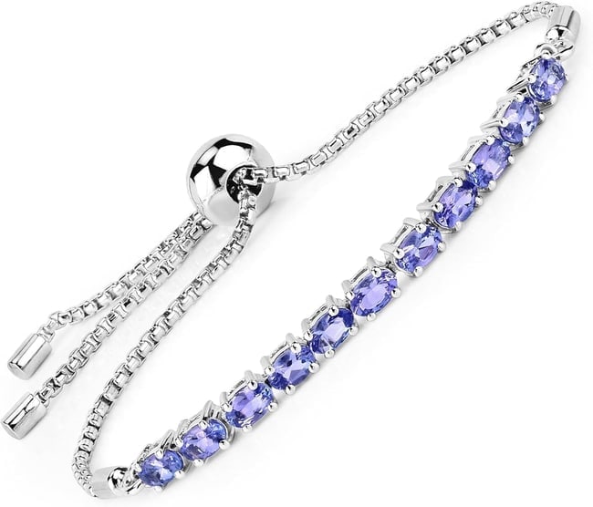 Natural Oval-Cut Tanzanite Bolo Bracelet in Fine .925 Sterling Silver (1 of 2)