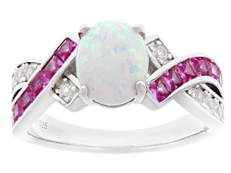 1.60ctw Laboratory-Created White Opal Ring in Rhodium-Plated Sterling Silver: 1.60ctw Lab-Created White Opal Ring 1.60ctw of luminous, laboratory-created white opal set in an elegant rhodium-plated sterling silver band. Gemstone: