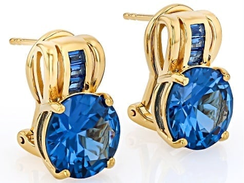 6.75ctw Lab-Created Blue Spinel Earrings in 18K Yellow Gold over Silver (1 of 3)