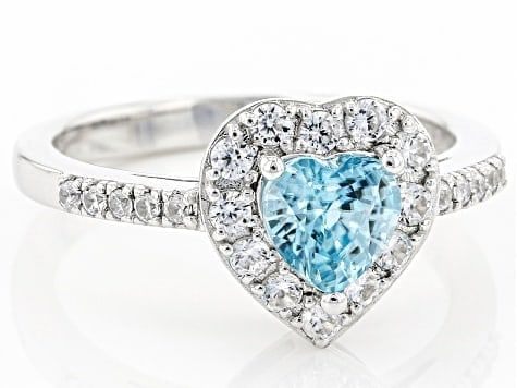 1.38ctw Blue Zircon Heart Ring in Rhodium-Plated Sterling Silver: 1.38ctw Blue Zircon Heart Ring A sweet and brilliant 1.38ctw blue zircon cut into a charming heart shape, set in rhodium-plated sterling silver. Size: 8