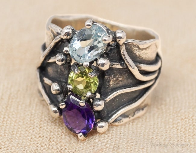 Multi-Gemstone Amethyst, Peridot & Blue Topaz Ring in Sterling Silver (1 of 3)