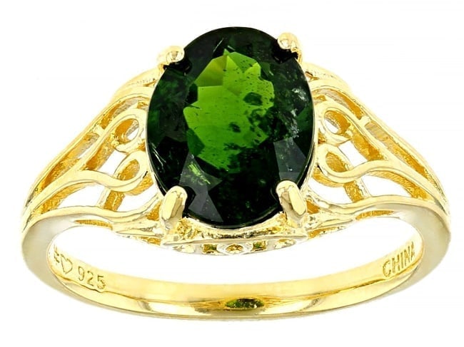 2.70ct Green Chrome Diopside Ring in 18K Yellow Gold over Silver: 2.70ct Chrome Diopside Ring Lush 2.70ct green chrome diopside accented by a warm and luxurious 18K yellow gold over sterling silver setting. Size: 9 <