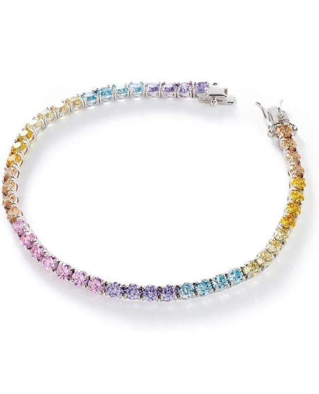 17.50ctw Multi-Color Cubic Zirconia Tennis Bracelet in Rhodium-Plated Silver: 17.50ctw Multi-Color CZ Tennis Bracelet A spectacular 17.50ctw showcase of multi-colored cubic zirconia delivering sparkling diamond-like brilliance in a rhodium-plated sterling si
