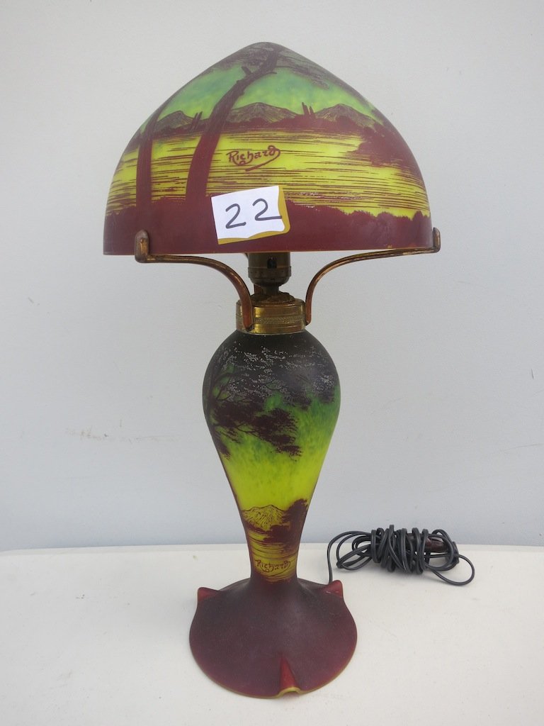 Cameo Glass Scenic Lamp signed  Richard (1 of 3)