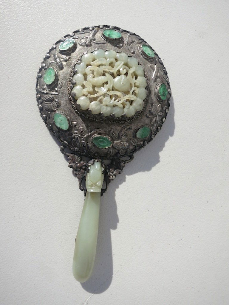 Antique Chinese Jade-Set Hand Mirror (1 of 3)