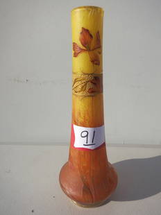 Daum Nancy Painted Flowered Vase signed: Signed Daum Nancy with the cross of Lorraine Hand painted vase H.9"