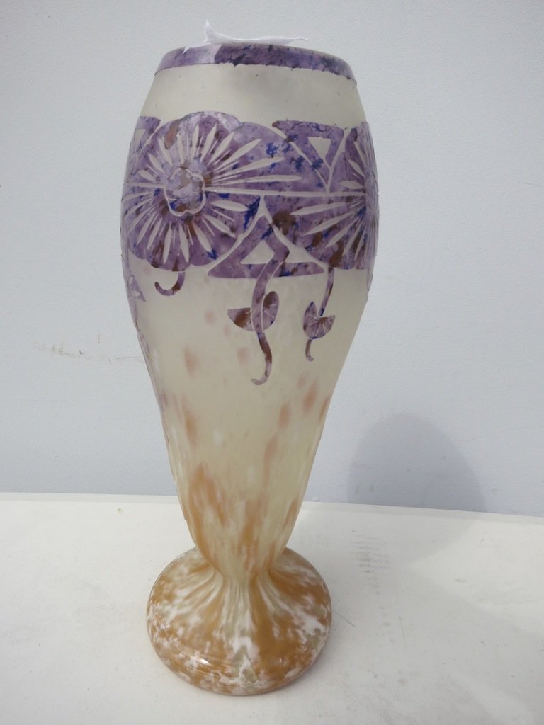 Signed Charder Art Glass Vase Purple/White/Orange: Art Glass vase H.14 1/2" x 5 1/5 baseCharder signed