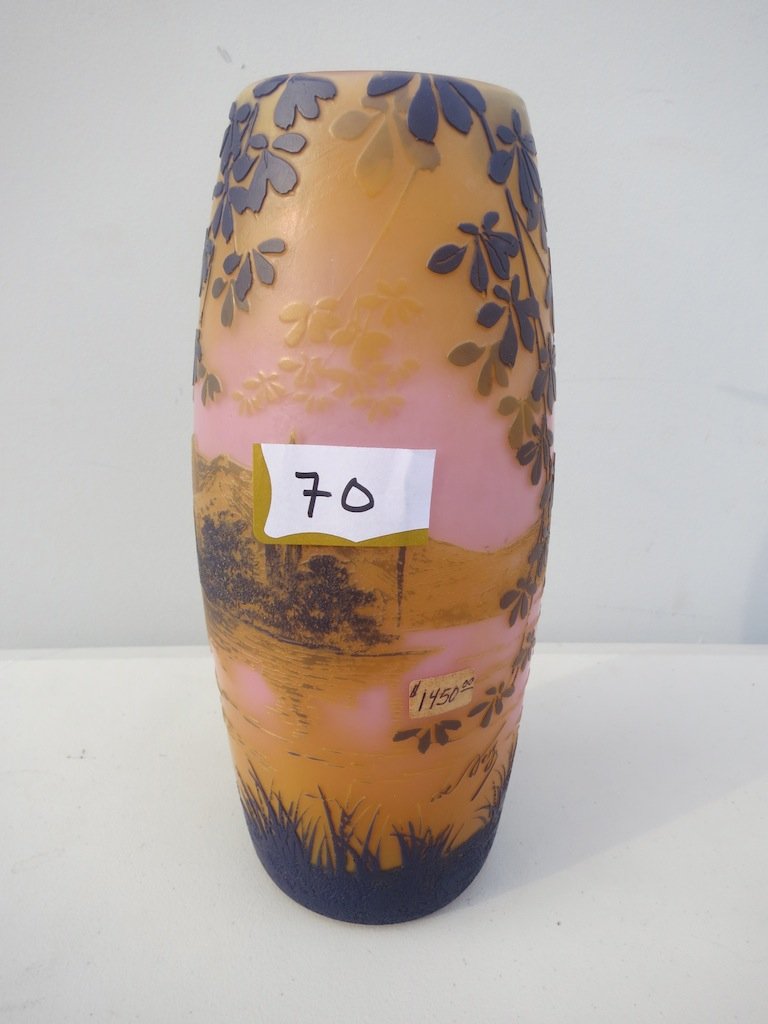 Le Gras Art Glass Vase Pink Blue Orange Scenic (1 of 5)