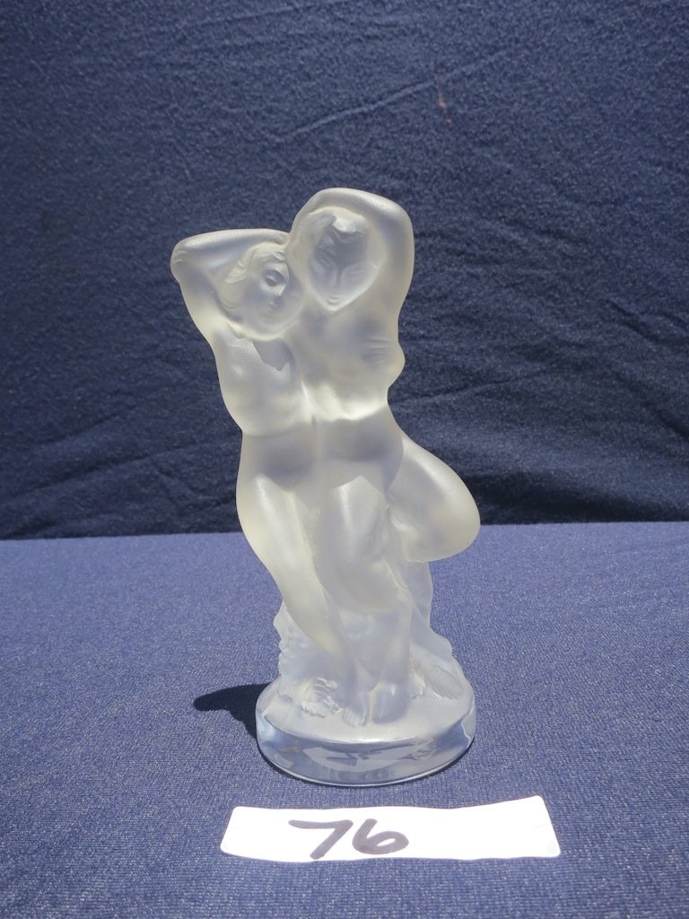 Lalique Crystal "Faune" Figurine: DESCRIPTION: Lalique "Faune" figurine, nude man and women romantically embraced signed "Lalique France" CIRCA: 20th CenturyORIGIN: FranceDIMENSIONS: H: 5 3/8" W: 2 1/2"