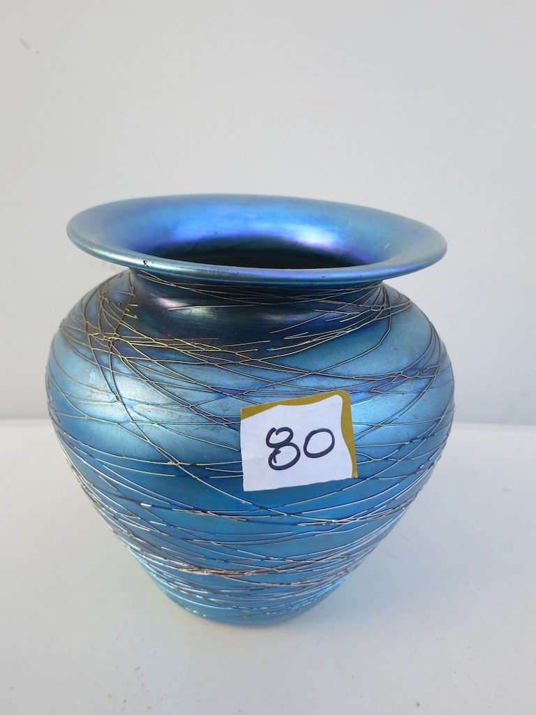 Iridescent Blue Durand  Threaded Art Glass Vase (1 of 1)