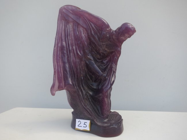 Daum France Art Glass, Purple Glass.. signed: Daum Glass Purple Statue Signed Daum and possibly O. Brice Numbered 130/15014" HT9 1/4 W5 1/2 W